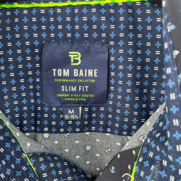 Tom Baine Shirt Men's Sz M Blue Button-Up Slim-Fit 4-Way Stretch Wrinkle Free - Picture 9 of 10